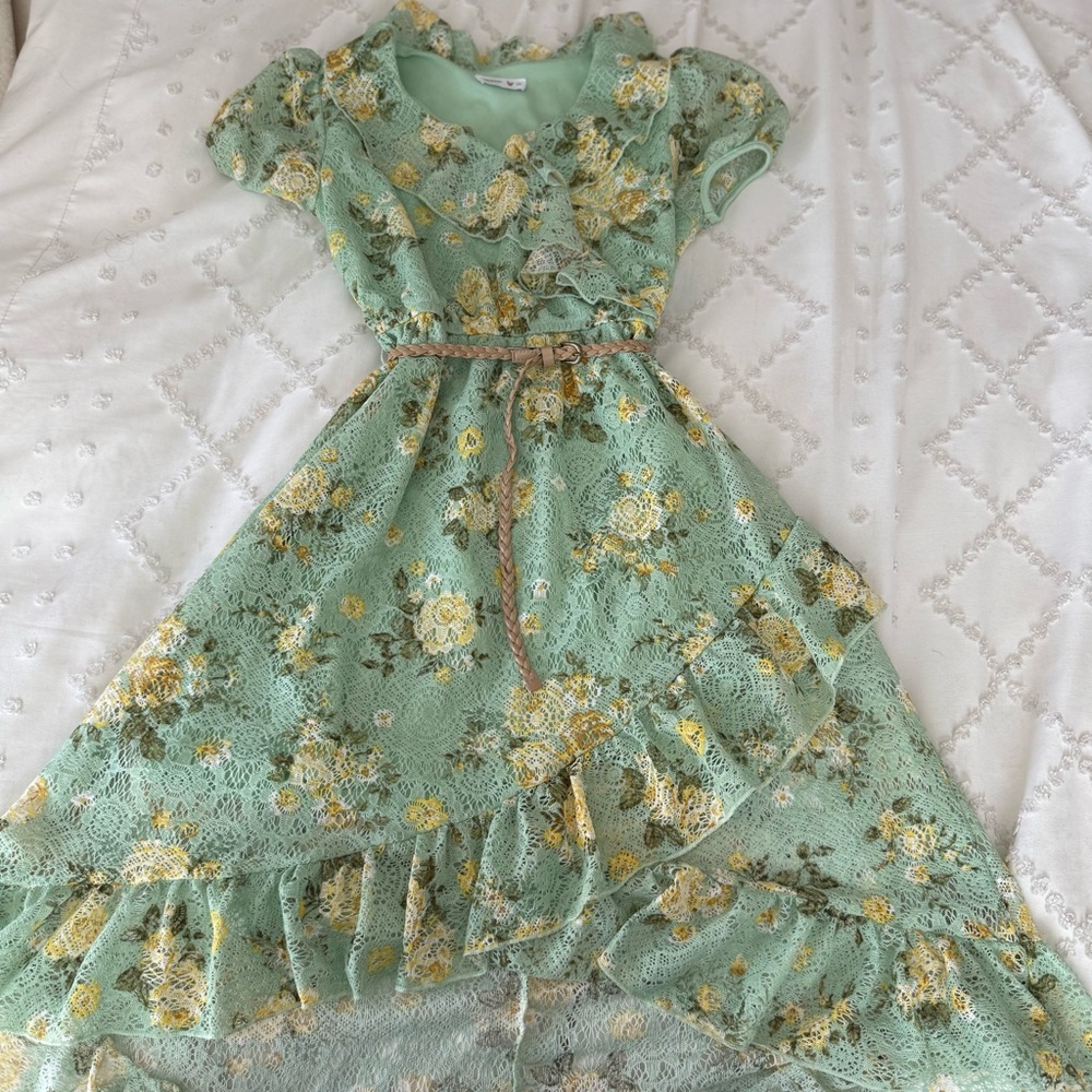 Floral Green Girls Dress Size 14